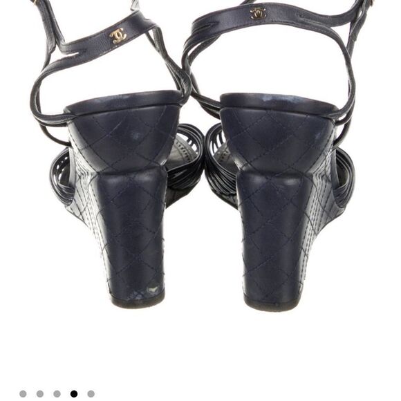 CHANEL Navy/ Black Wedge Sandals with High Heel and Strappy Design Sz 40 - Picture 4 of 5